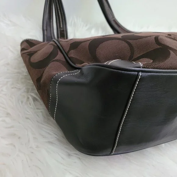 COACH Signature Jacquard Brown Leather Tote G0768-11292 - Picture 9 of 13